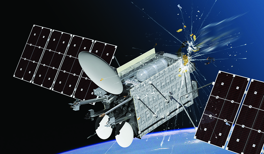 Debris hitting satellite